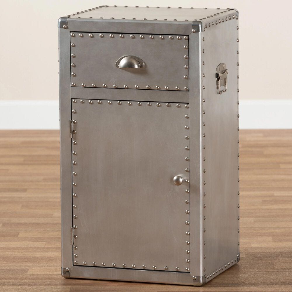 Baxton Studio Serge 1-Door Accent Storage Cabinet in Silver, , large