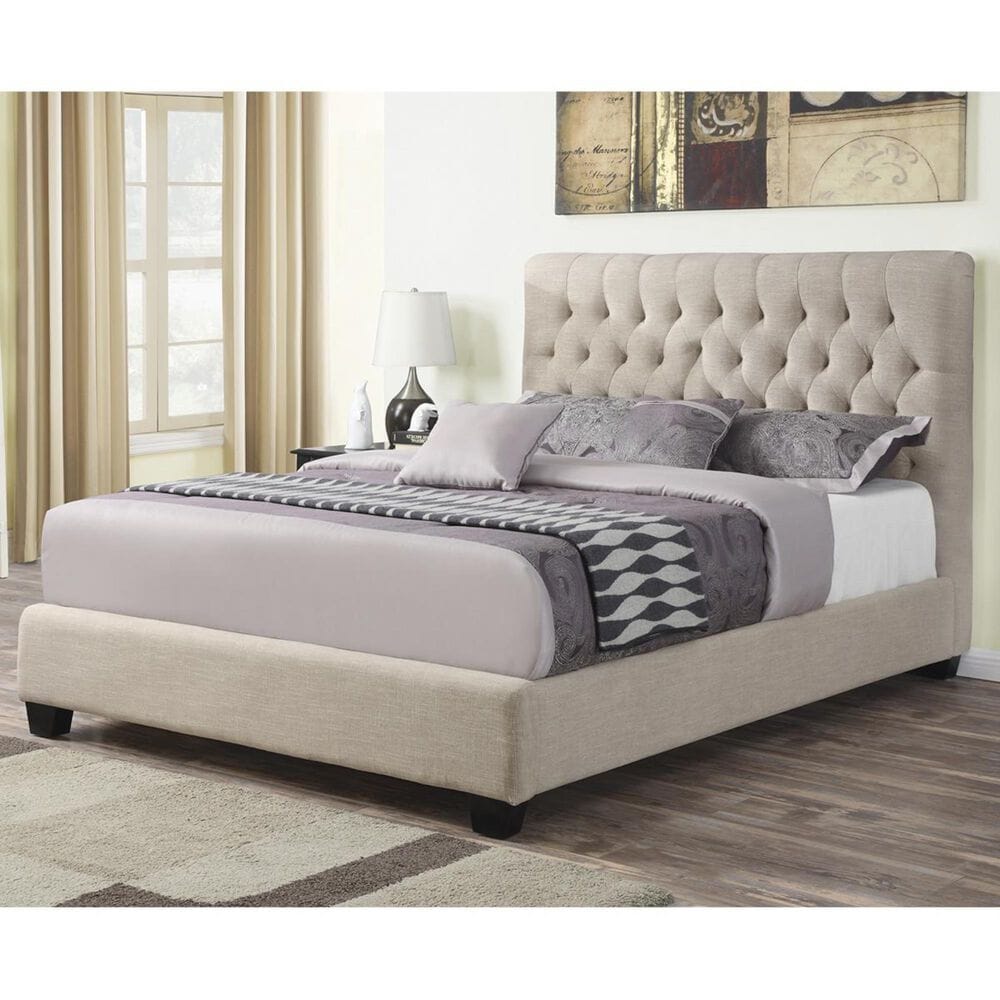 Pacific Landing Chloe Queen Upholstered Bed in Oatmeal, , large