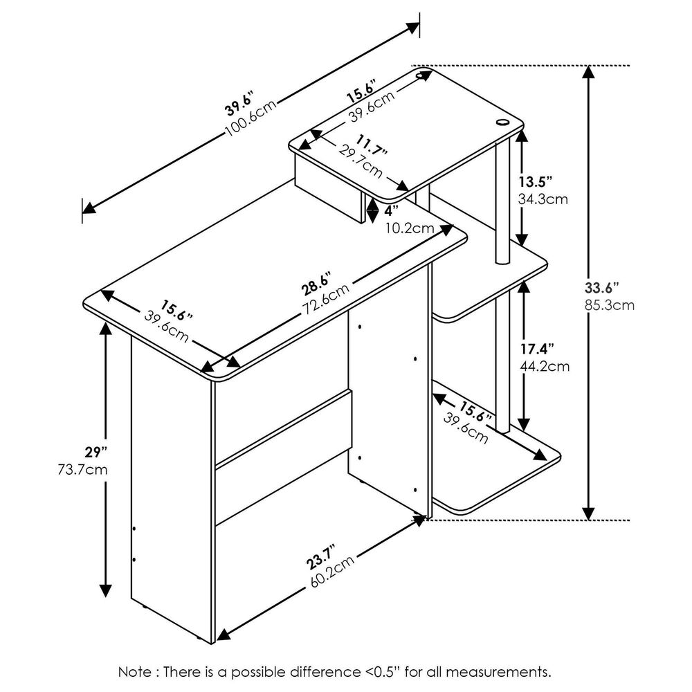 HOMLUX 40" Computer Desk with Open Side Shelves in White Oak and Stainless Steel, , large