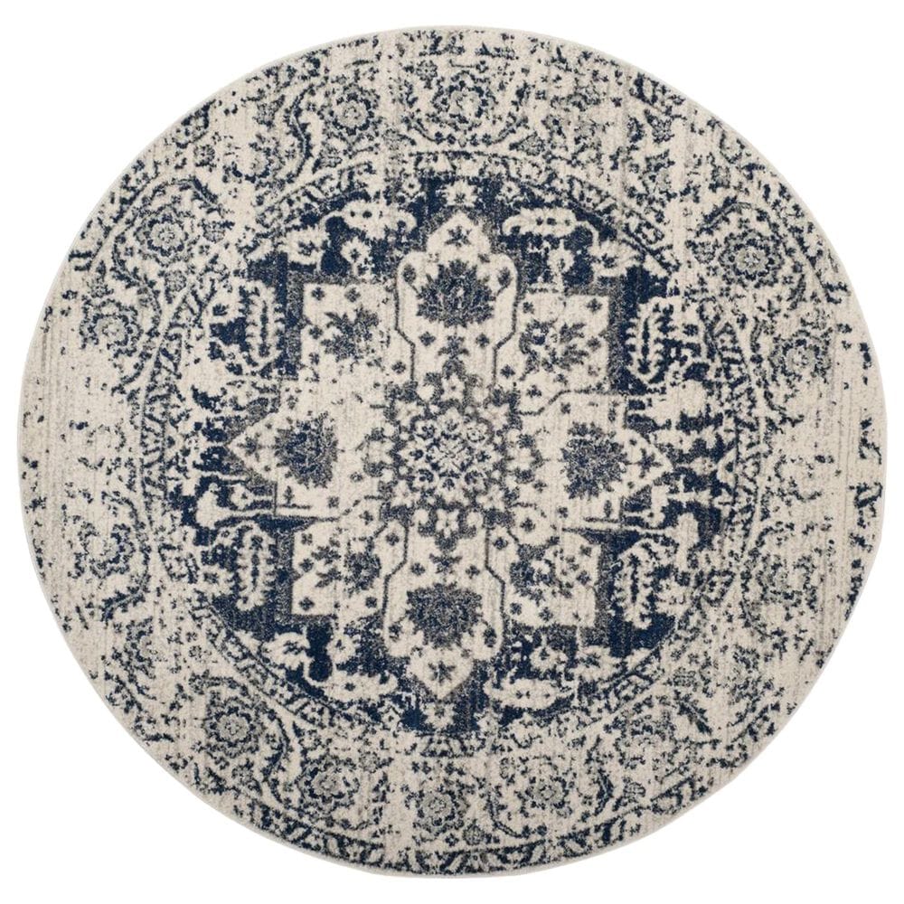 Safavieh Madison MAD603D 11" Round Cream and Navy Area Rug, , large
