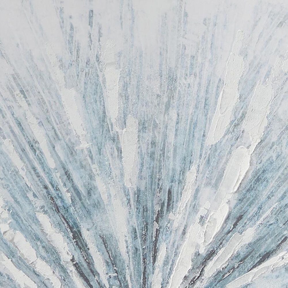 Maple and Jade 39&quot; x 39&quot; Canvas Starburst Radial Wall Art with Silver Frame in White, Blue and Gray, , large