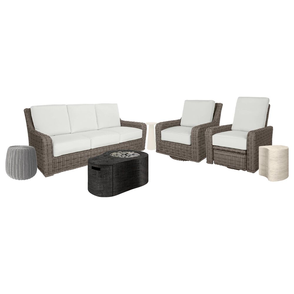 Ebel Outdoor Furniture Tahoe, Laurent, Cloud and Bellino 7-Piece Patio Fire Pit Conversation Set in Ivory, Shell, Slate, Driftwood and Pearl, , large