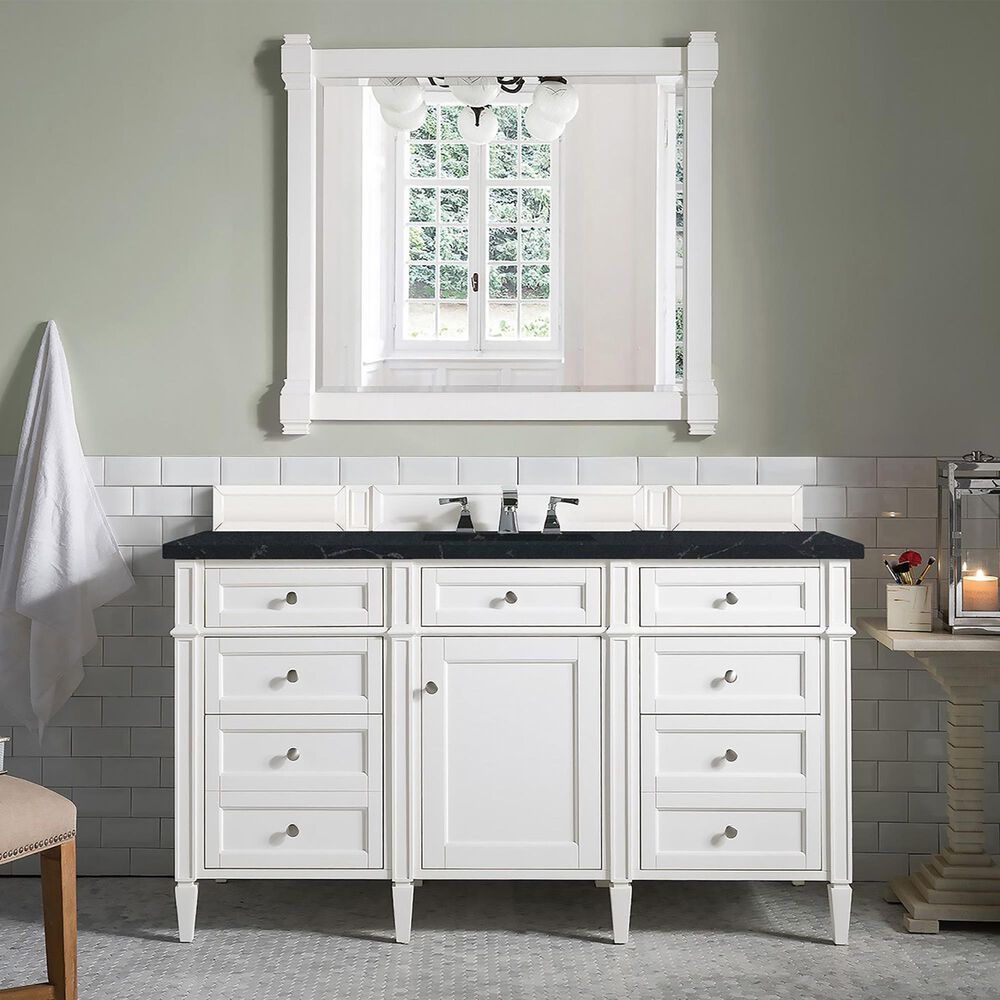 James Martin Vanities Brittany 60&quot; Single Bathroom Vanity in Bright White with 3 cm Charcoal Soapstone Quartz Top and Rectangular Sink, , large