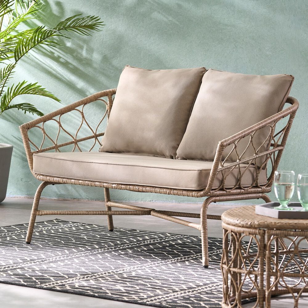 Hearth and Haven Bruce Outdoor Loveseat with Cushions in Brown, , large
