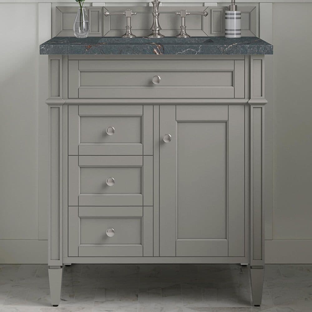 James Martin Vanities Brittany 30" Single Bathroom Vanity in Urban Gray with 3 cm Parisien Bleu Quartz Top and Rectangular Sink, , large
