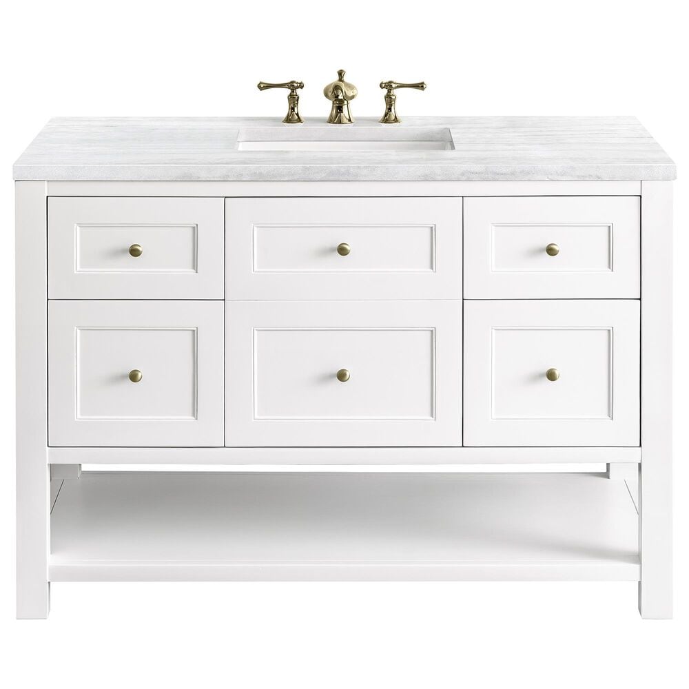 James Martin Vanities Breckenridge 48" Single Bathroom Vanity in Bright White with 3 cm Arctic Fall Solid Surface Top and Rectangular Sink, , large
