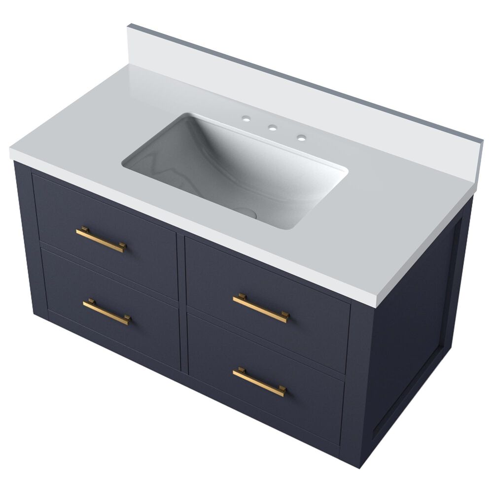 Lexora Home Castor 36&quot; Single Bathroom Vanity in Blue with 2 cm White Cultured Marble Top and Rectangular Sink, , large