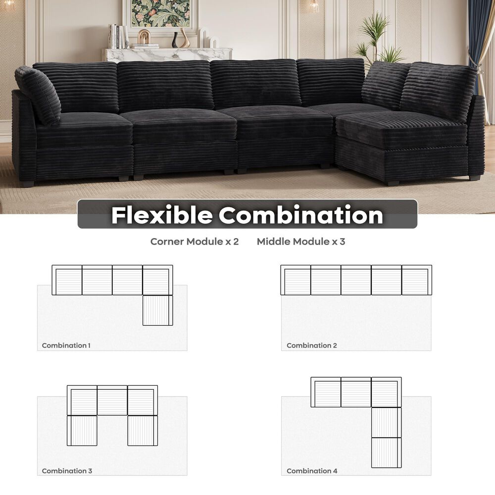 Noviland HOMLUX 5-Piece Oversize Mod Sectional in Black, , large