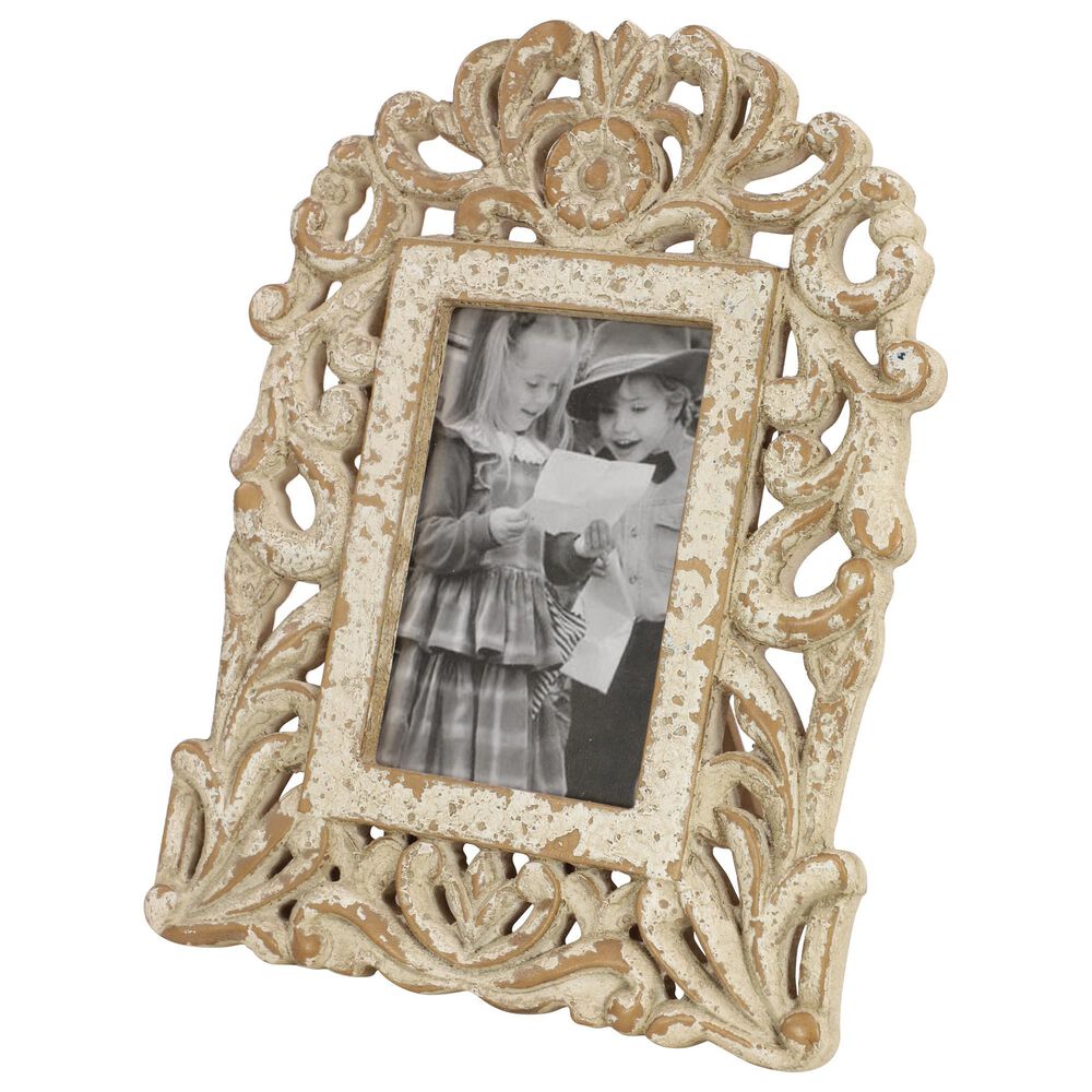 Maple and Jade Vintage Hand-Carved Acanthus and Rosette Photo Frame in Whitewashed and Natural Brown, , large