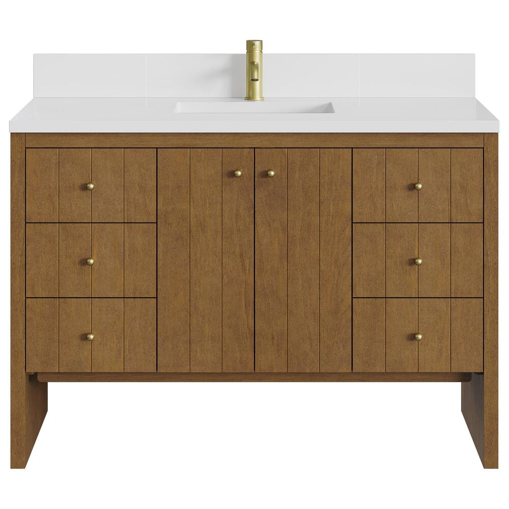 James Martin Hudson 48" Single Bathroom Vanity in Honey Oak with Single Hole 3 cm White Zeus Silestone Top and Rectangular Sink, , large