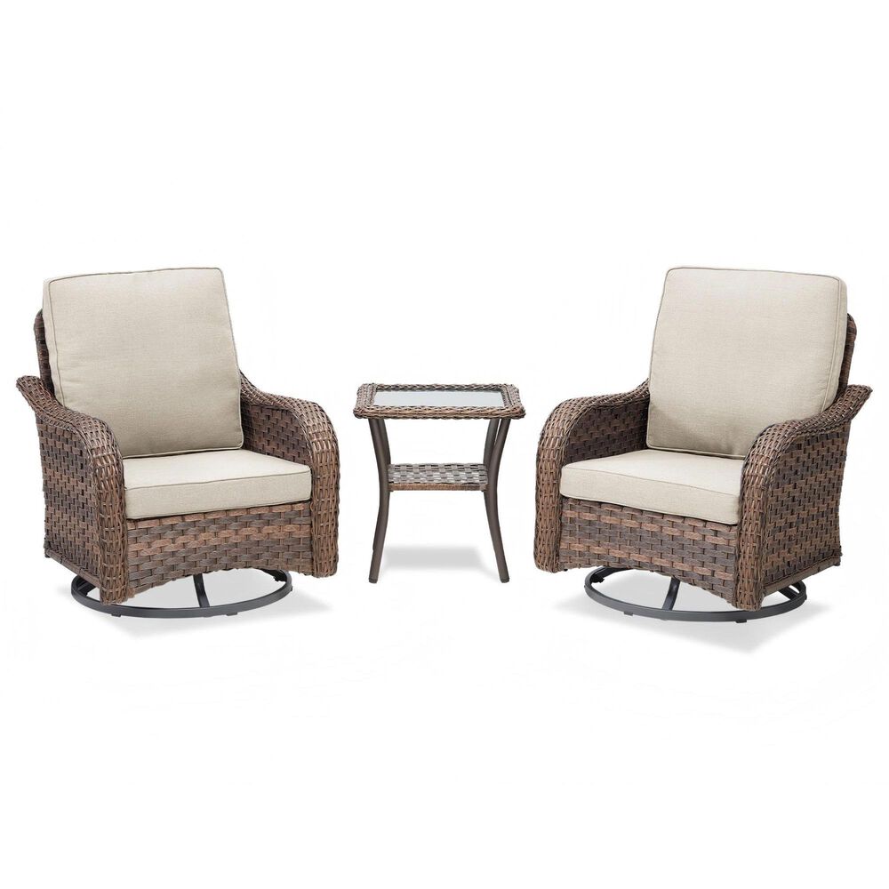 Sunwell Garden 3-Piece Patio Swivel Glider with 31.5" High Roll-Arm Chair in Beige, , large
