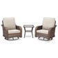 Sunwell Garden 3-Piece Patio Swivel Glider with 31.5" High Roll-Arm Chair in Beige, , large