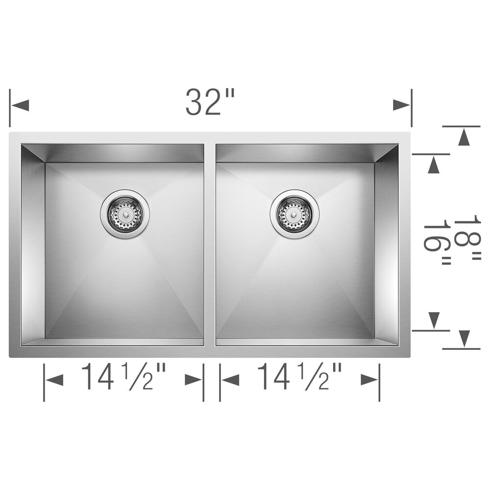 Blanco Precision 32&quot; R0 Equal Double Bowl Kitchen Sink in Satin Polished, , large