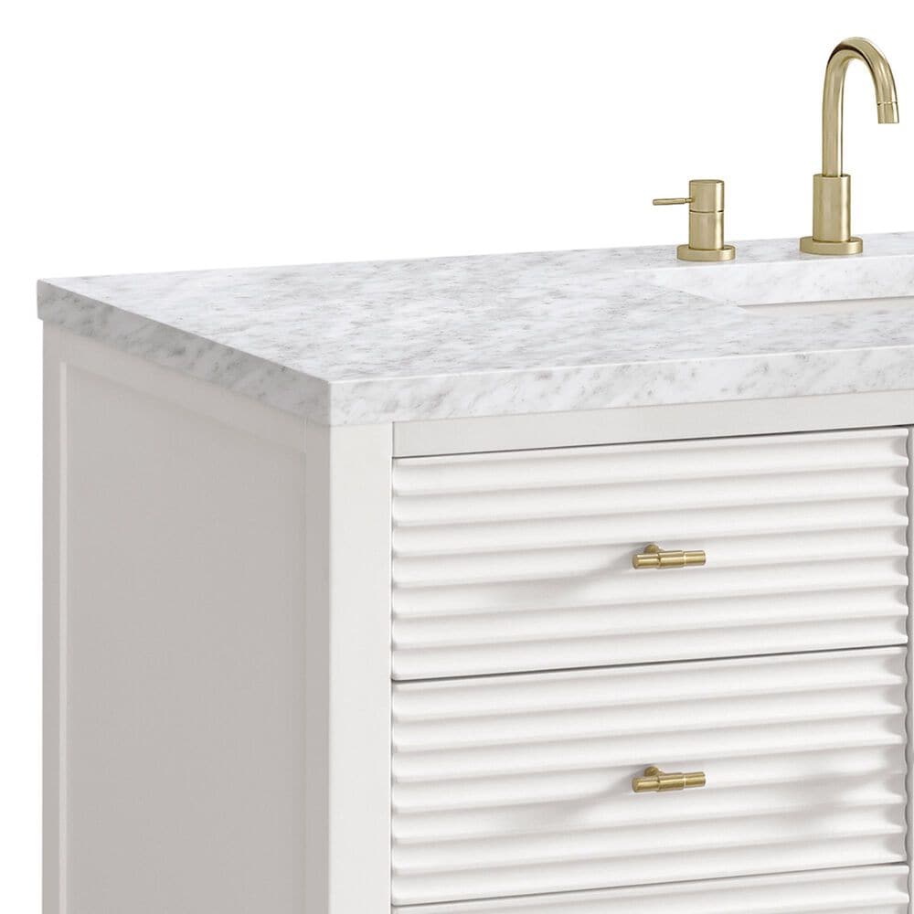 James Martin Vanities Myrrin 48&quot; Vanity in Bright White with 3 cm Carrara White Marble Top, , large
