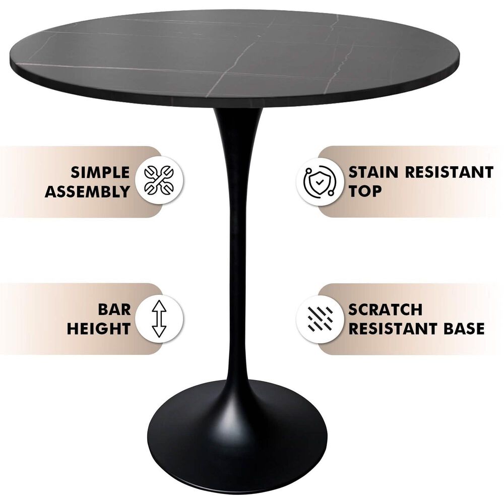 Leisuremod Verve 36&quot; Round Bar Height Dining Table with Sintered Stone Top in Black - Table Only, , large