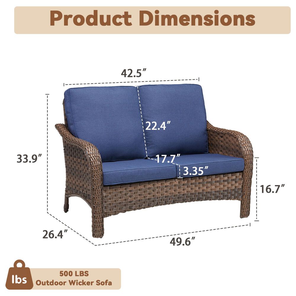 Hearth and Haven Outdoor PE Wicker Loveseat with Deep Seat Cushions in Blue, , large