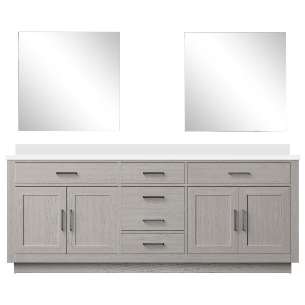 Lexora Home Abbey 84&quot; Double Bathroom Vanity in Black Oak with 2 cm White Cultured Marble Top, Rectangular Sinks and 36&quot; Mirrors, , large