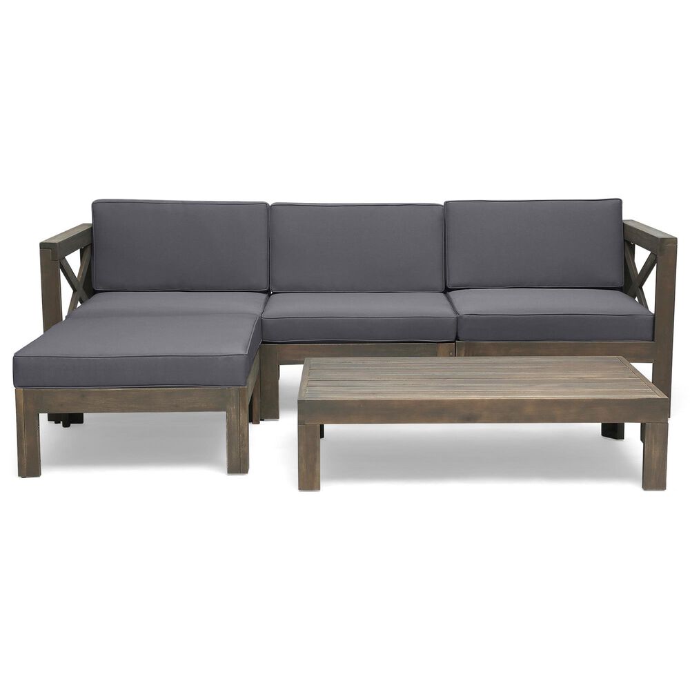 Hearth and Haven Alcove 5-Piece Outdoor L-Shape Sectional Set with Dark Grey Cushion in Teak, , large