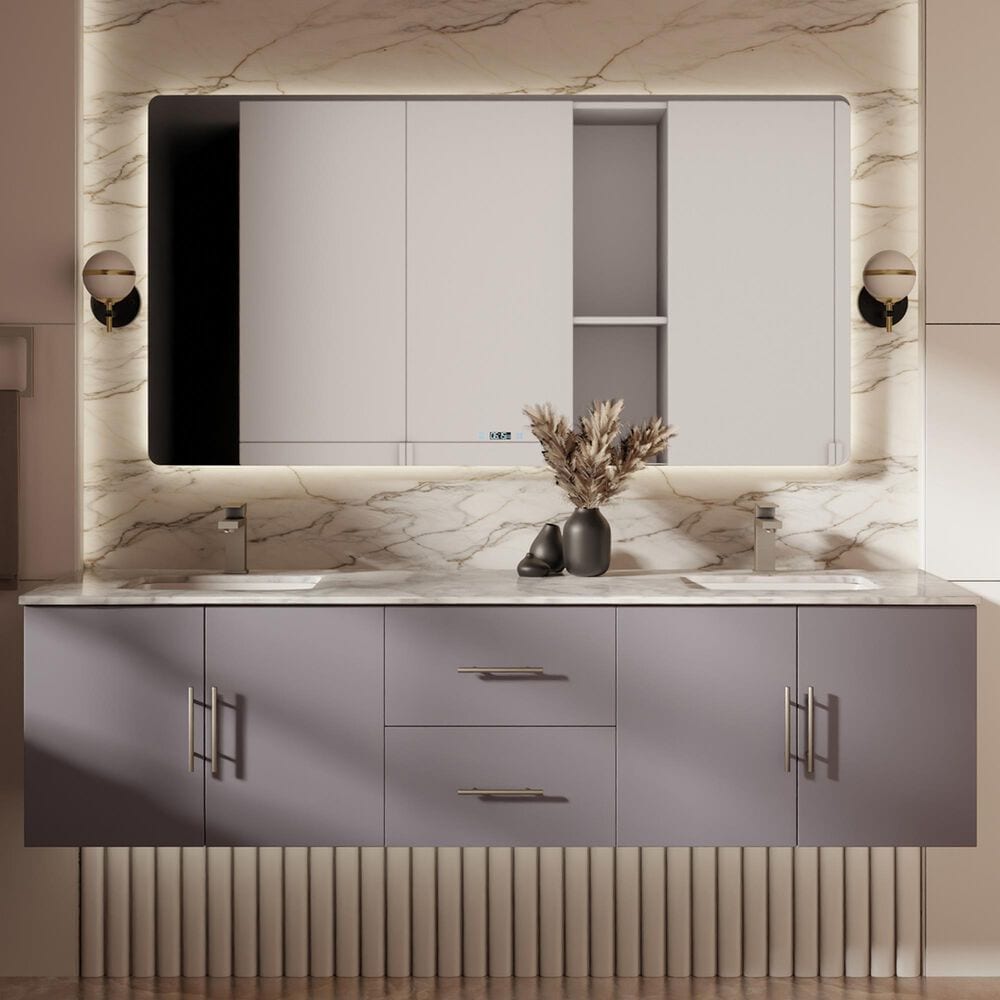 Lexora Home Geneva 72" Double Bathroom Vanity in Dark Grey with 2 cm White Carrara Marble Top and Rectangular Sinks, , large