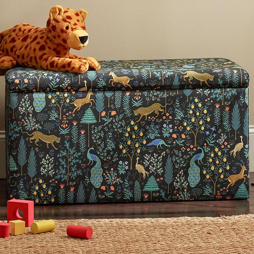 Rifle Paper Co Crafted by Cloth &amp; Company Willie Storage Bench in Menagerie Black, , large