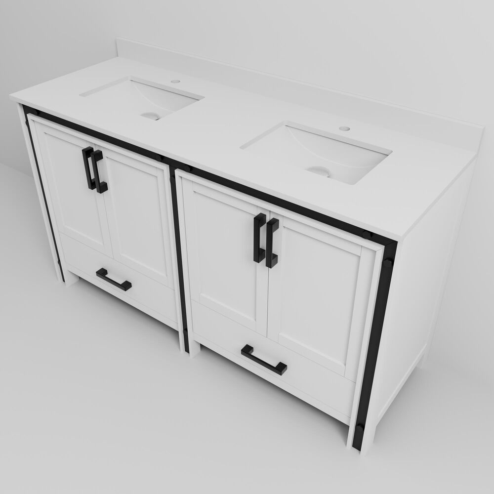 Lexora Home Ziva 60&quot; Double Bathroom Vanity in White with 2 cm White Cultured Marble Top and Rectangular Sinks, , large