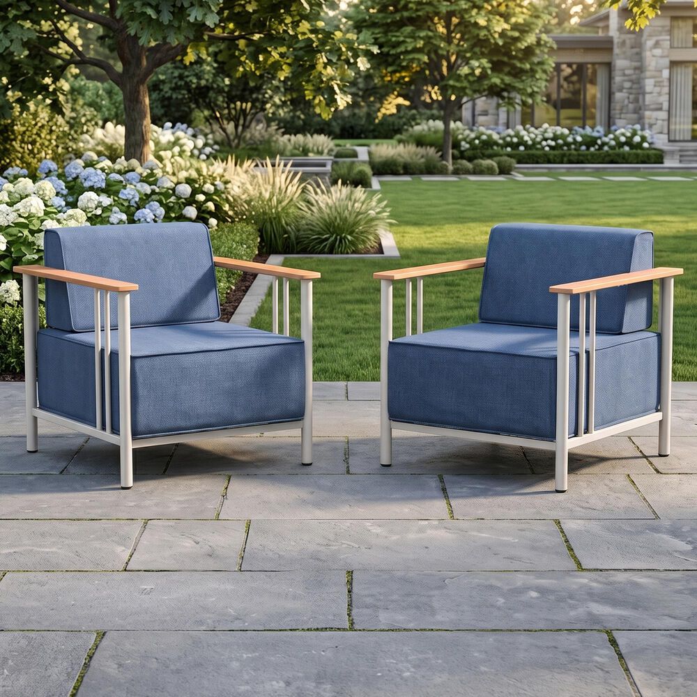 Sunwell Garden Patio Arm Chair with White Frame in Blue (Set of 2), , large