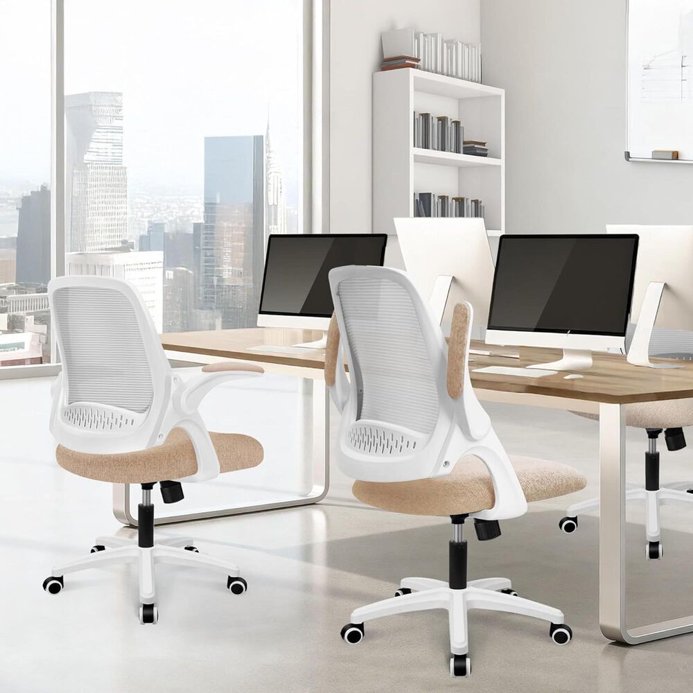 HOMLUX Swivel Ergonomic Office Chair with Flip Up Arms in Beige, , large