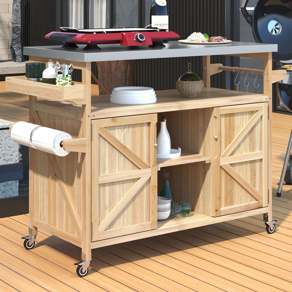 HOMLUX 50" Outdoor Kitchen Island in Natural and Stainless Steel, , large