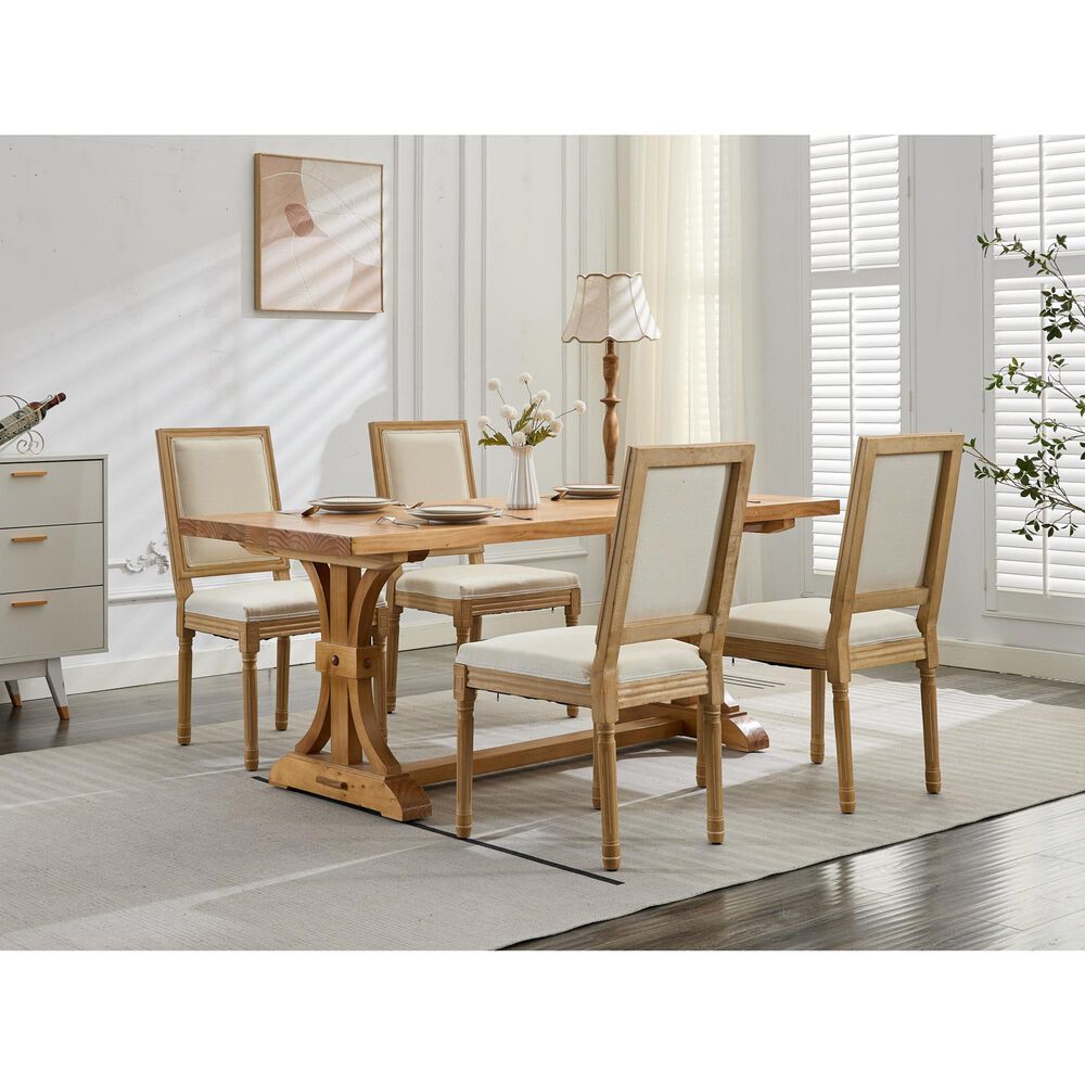 Hearth and Haven Upholstered Side Chair with Square Backrest in Beige (Set of 2), , large