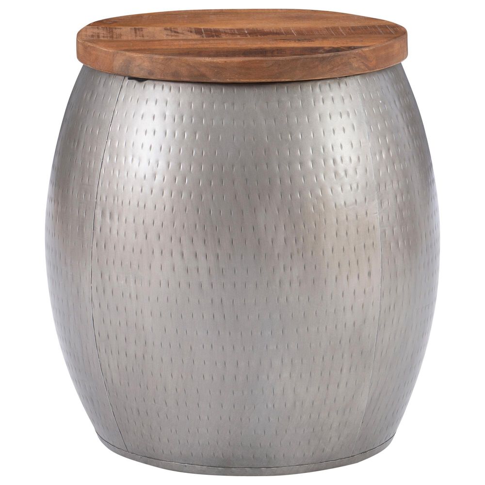 Linon Home Decor Royce 19" Drum Side Table with Storage in Brass, , large