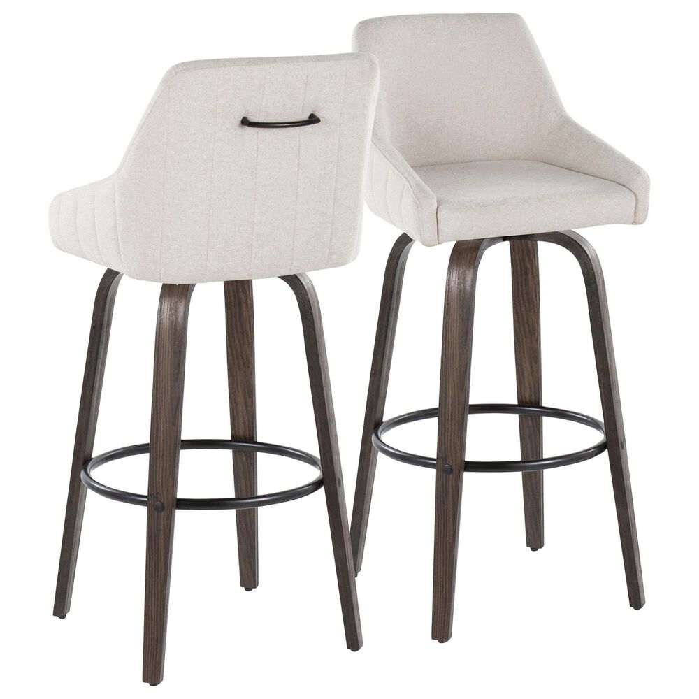 LumiSource Hannah Swivel Bar Stool with Cream Fabric Upholstery in Walnut and Black (Set of 2), , large