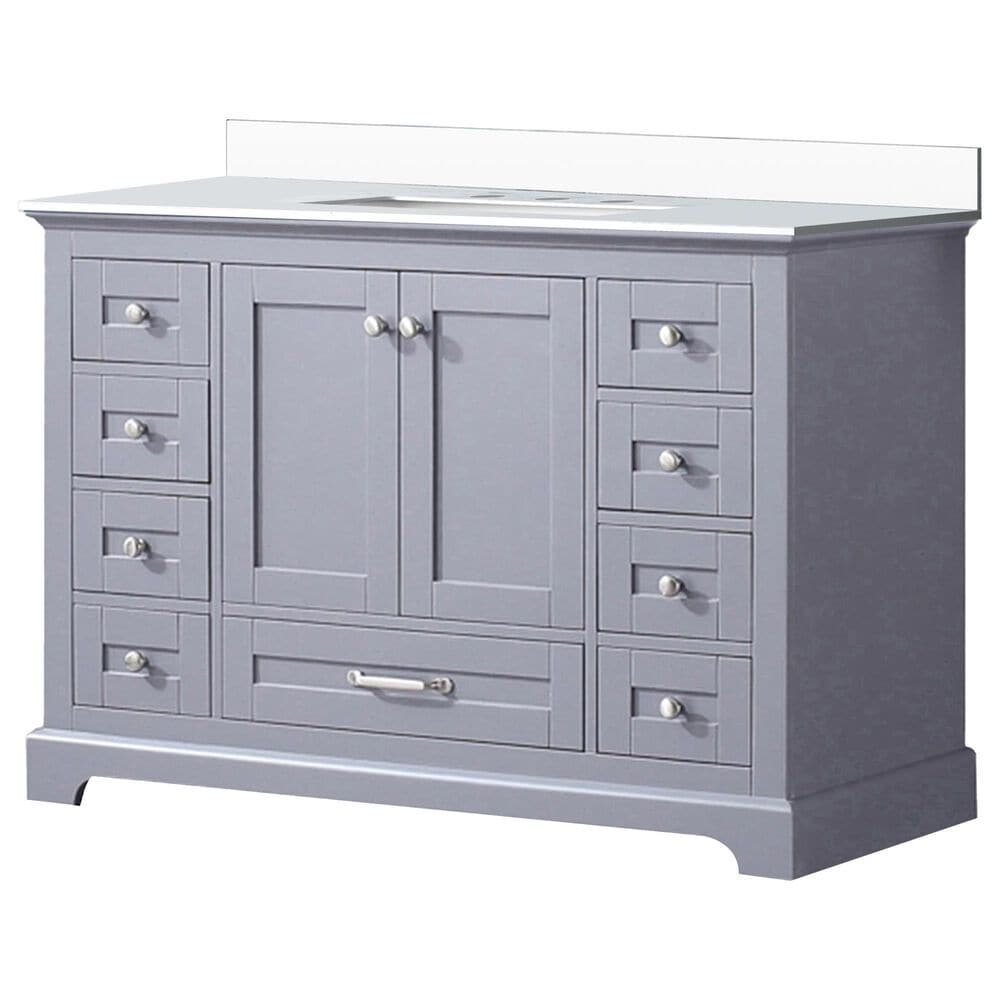 Lexora Home Dukes 48" Single Bathroom Vanity in Dark Grey with 2 cm White Cultured Marble Top and Rectangular Sink, , large