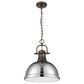 Golden Lighting Duncan 1-Light Pendant with Chain and Chrome Shade in Rubbed Bronze, , large