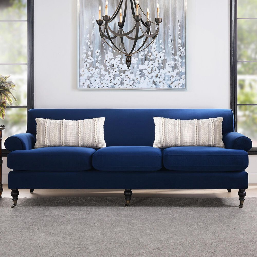 Jennifer Taylor Home Alana Lawson Stationary Sofa in Navy Blue Velvet, , large