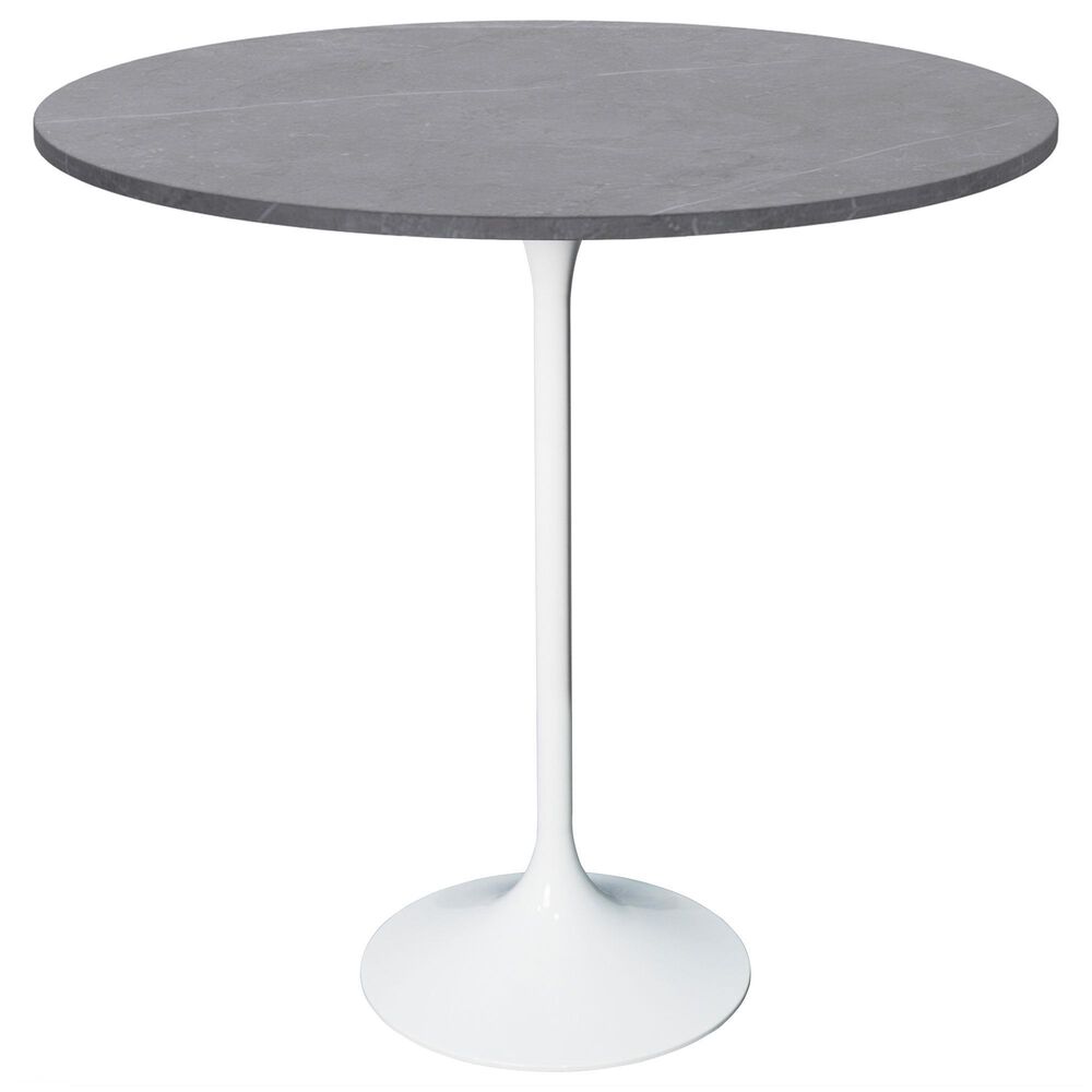 Leisuremod LeisureMod Verve Collection Modern Bar Height Table White Base with 36 Round Marble Grey Sintered Stone Top, , large