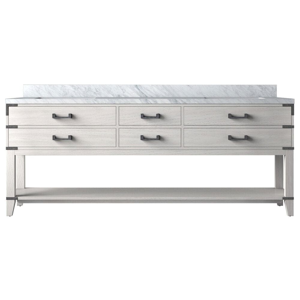 Lexora Home Norwalk 84&quot; Double Bathroom Vanity in White Oak with White Carrara Marble Top  and Rectangle Sink, , large