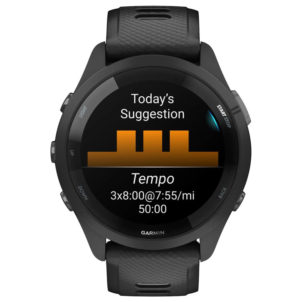 Garmin Forerunner 265 Smartwatch 46mm Black Bezel Case with Black and Powder Gray Silicone Band, , large
