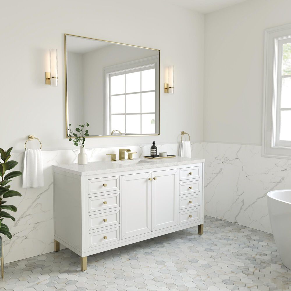 James Martin Vanities Chicago 60&quot; Single Bathroom Vanity in Glossy White with 3 cm Lime Delight Quartz Top and Rectangular Sink, , large