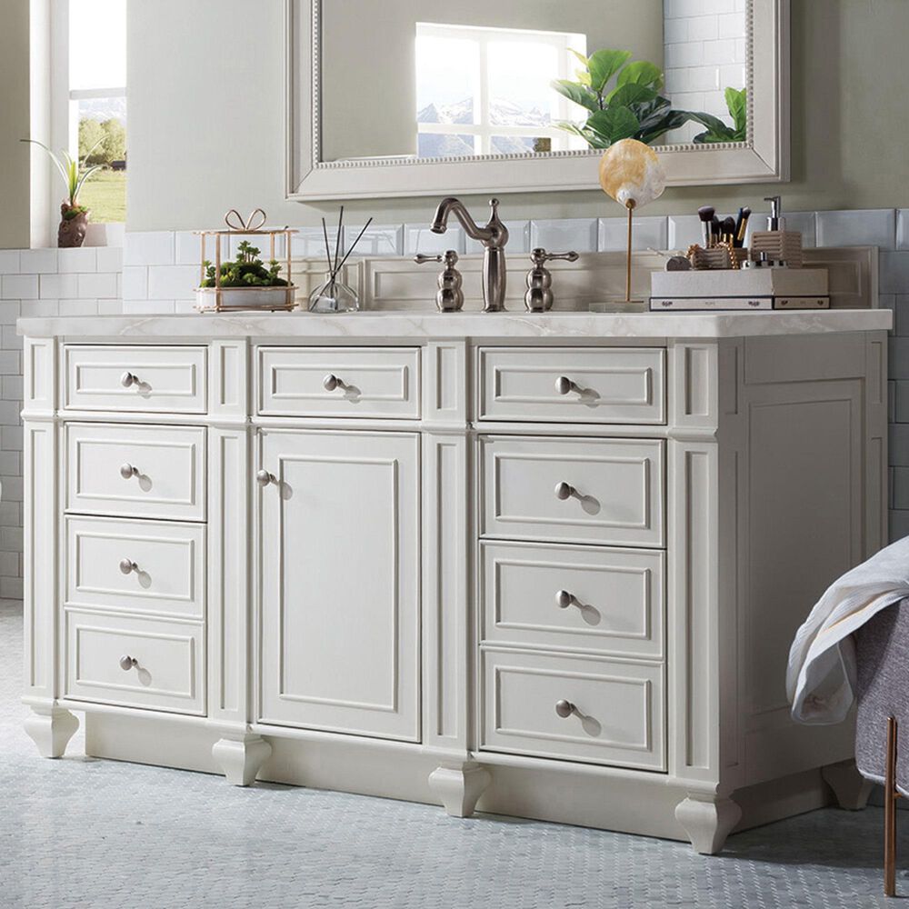 James Martin Vanities Bristol 60" Single Bathroom Vanity in Bright White with 3 cm Eternal Jasmine Pearl Silestone Top, Rectangular Sink and FreePower Wireless Charger, , large