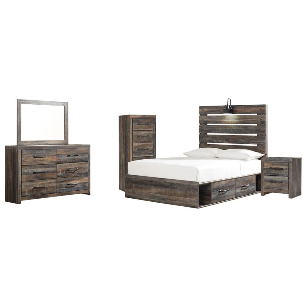 Ashley Drystan 5-Piece Full Storage Bedroom Set in Brown Rustic, Burnt Orange and Teal, , large