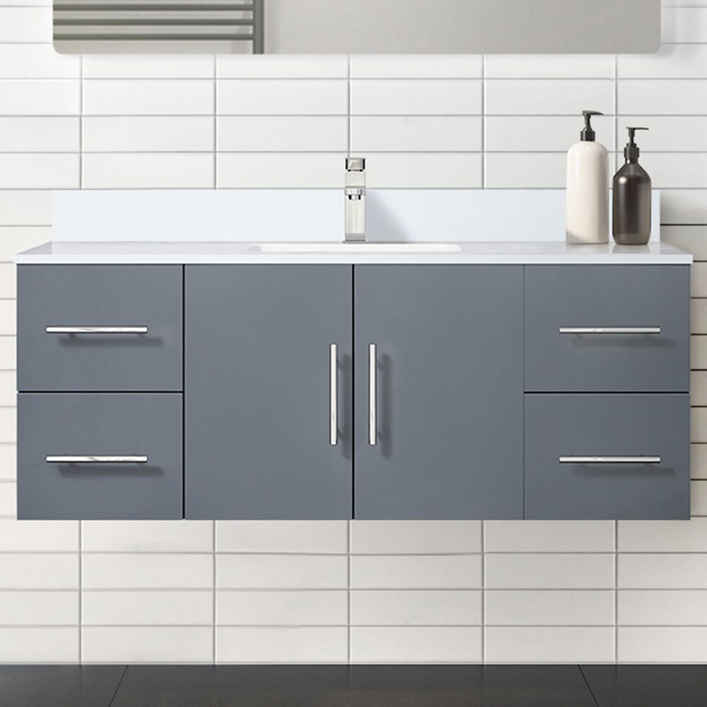 Lexora Home Geneva 48&quot; Single Bathroom Vanity in Dark Grey with 2 cm White Cultured Marble Top and Rectangular Sink, , large