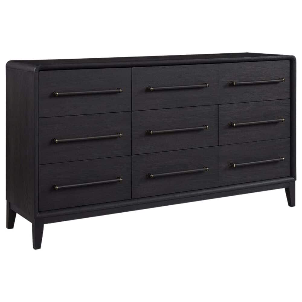 Sterling Timber Elure King Upholstered and Strap Panel Bed with Dresser and Nightstand in Peppercorn, , large