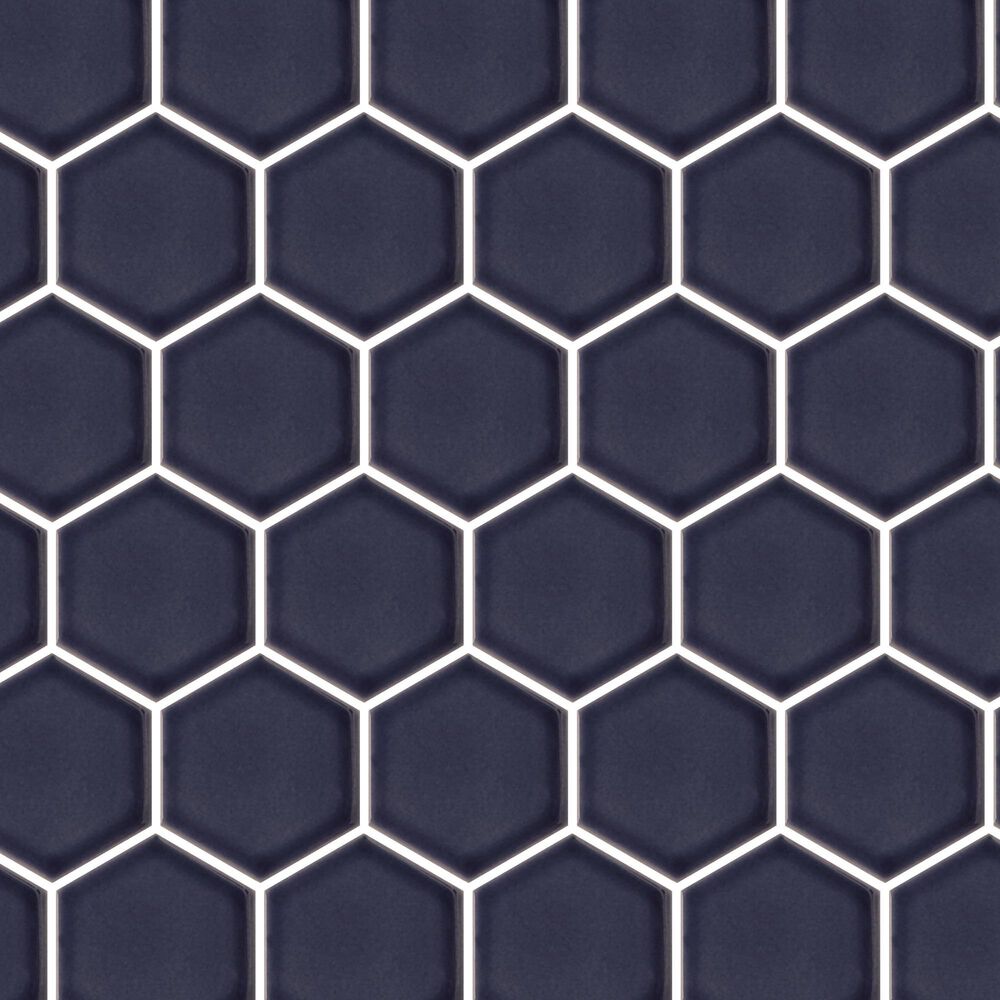 Emser Savvy Navy 2" Hexagon on 11" x 12" Glazed Porcelain Mosaic Sheet, , large