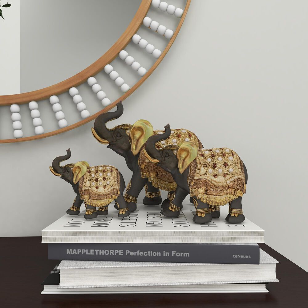 Maple and Jade Eclectic Elephant Sculpture in Gold &#40;Set of 3&#41;, , large