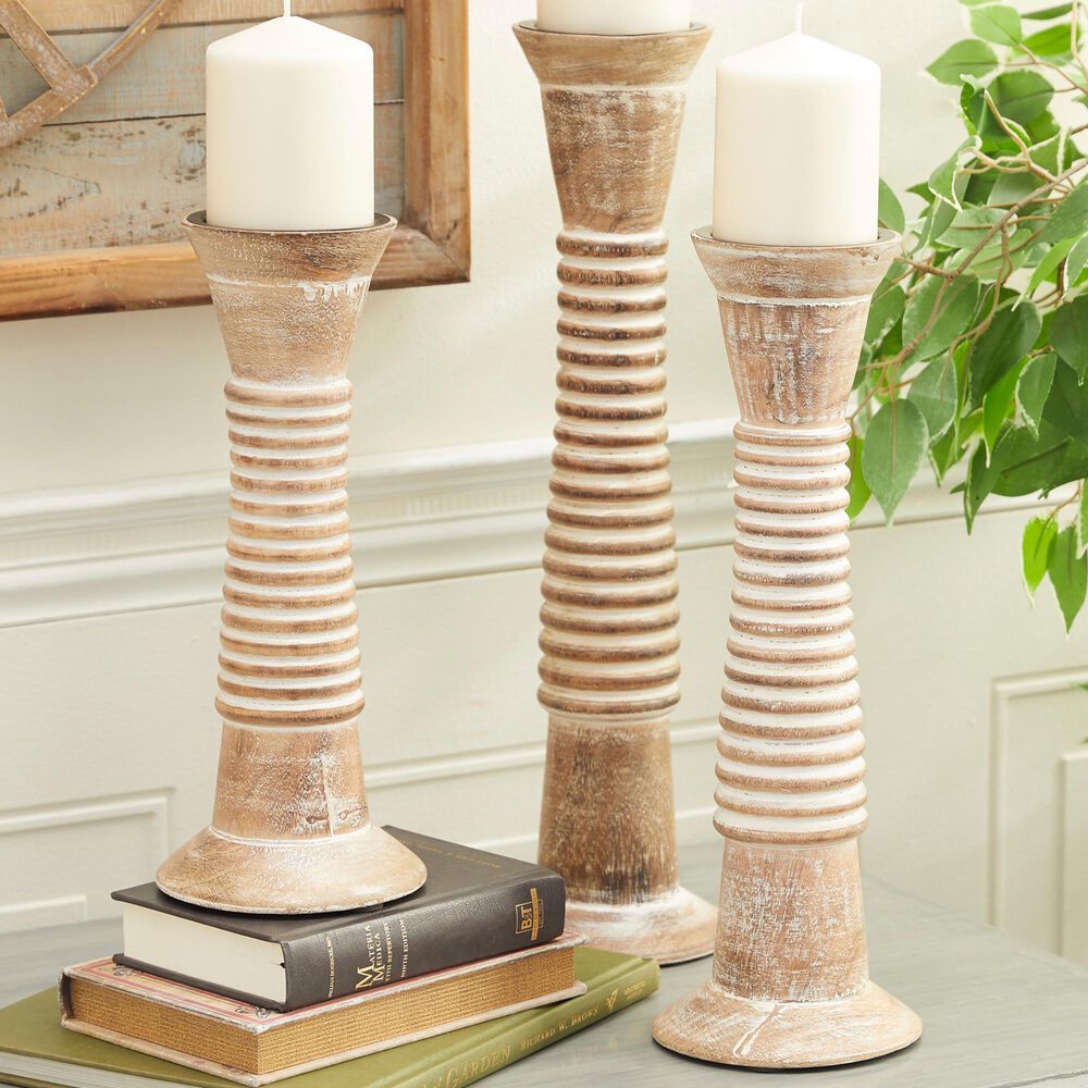 Maple and Jade Candle Holder in White Washed and Natural &#40;Set of 3&#41;, , large