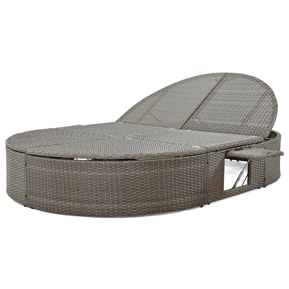 HOMLUX 2-Person Outdoor Daybed with Adjustable Backrests and Foldable Cup Trays in Gray, , large