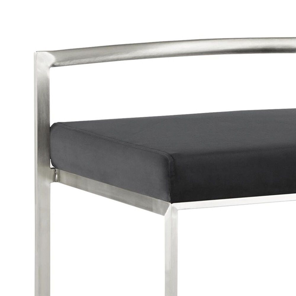 Lumisource Fuji Stackable Barstool with Black Velvet Cushion in Stainless Steel (Set of 2), , large