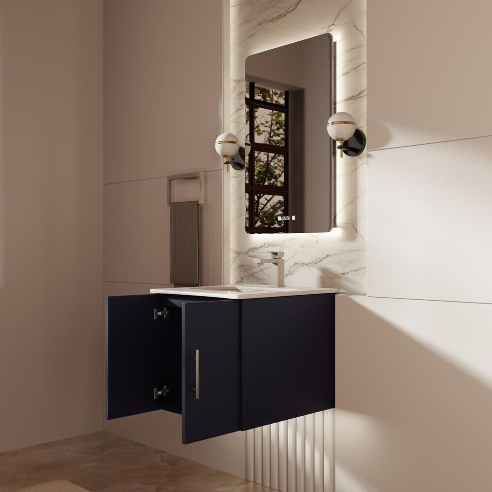 Lexora Home Geneva 24" Single Bathroom Vanity in Navy Blue with 2 cm White Cultured Marble Top and Rectangular Sink, , large