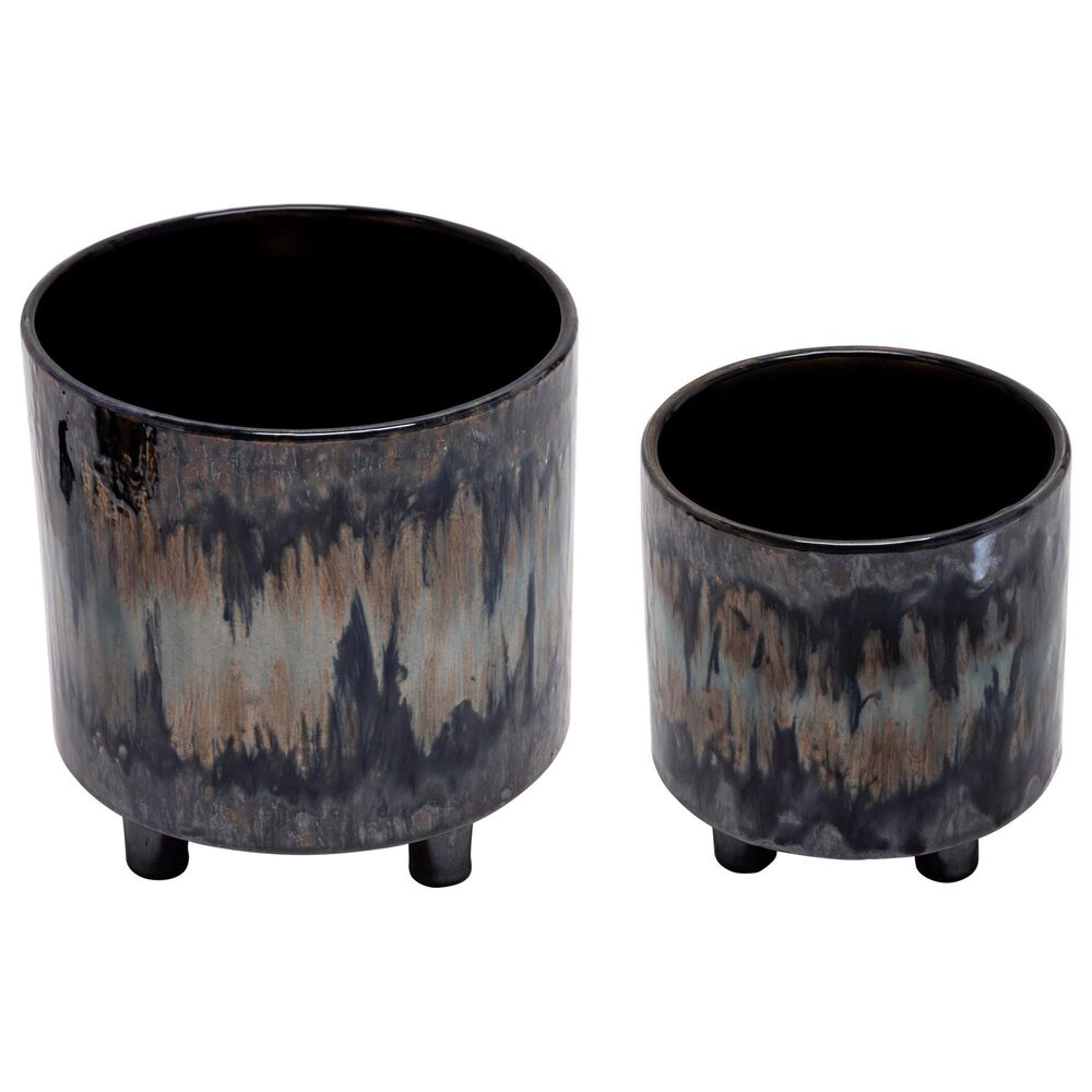 Sagebrook Home Rainbow Design Footed Ceramic Planter in Multicolor (Set of 2), , large