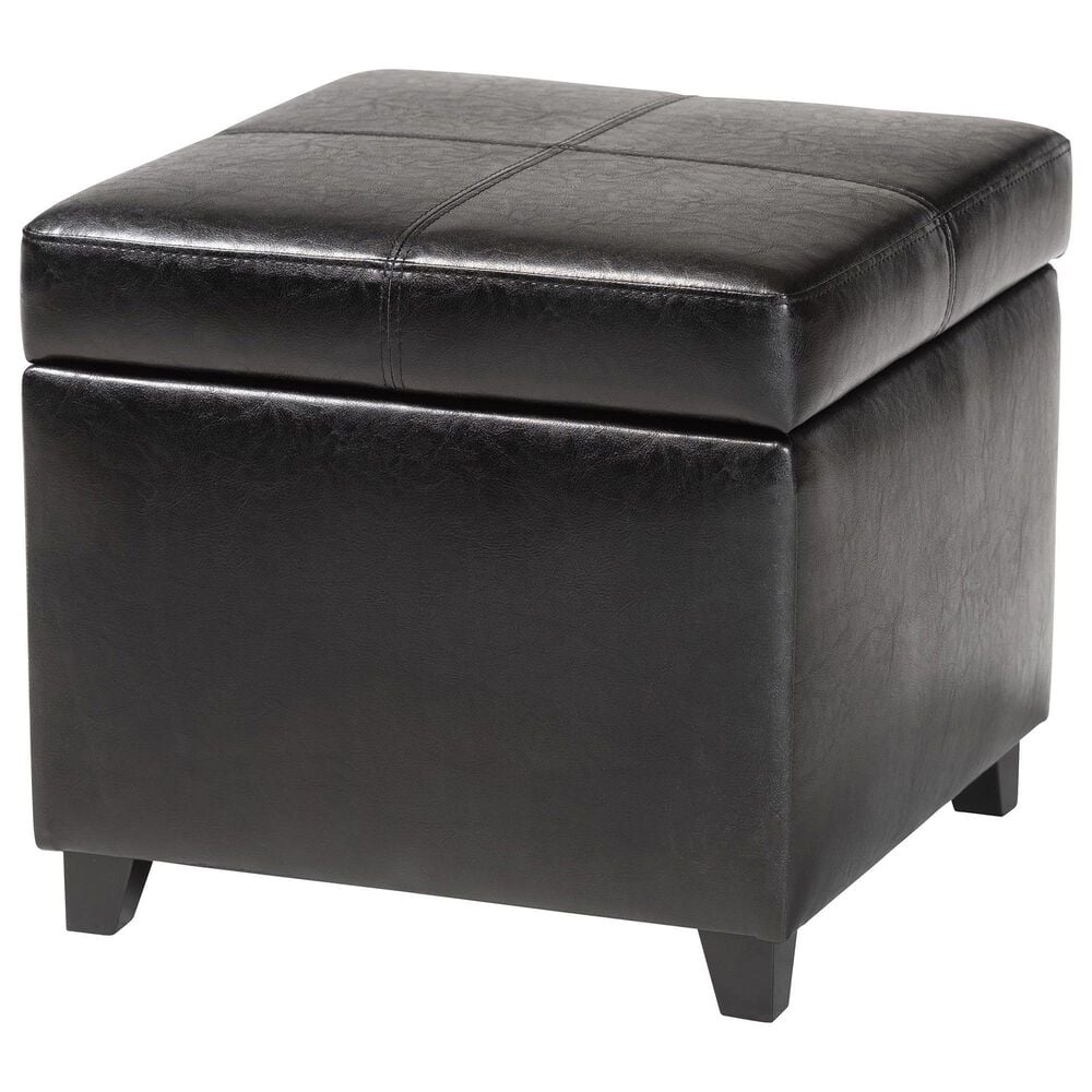 Baxton Studio Leather Cube Storage Ottoman in Black, , large